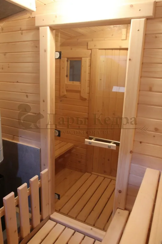 Баня-бочка квадро из кедра с верандой (все размеры)